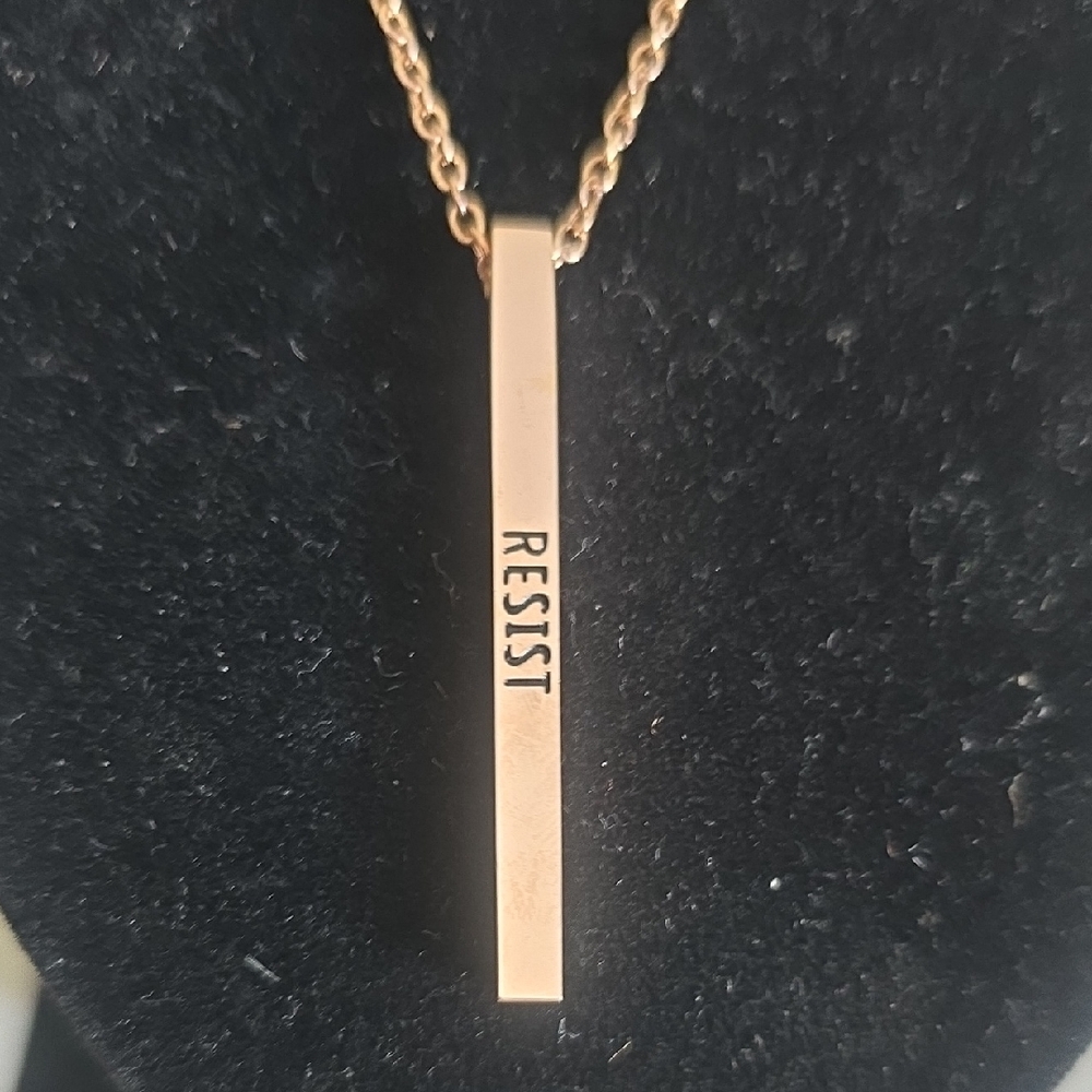 Gold Plated Bar "Resist" Pendant Necklace New